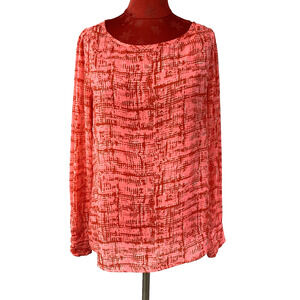 Banana Republic M Sheer Pink Red Abstract Aubrey Print Pullover Blouse Top